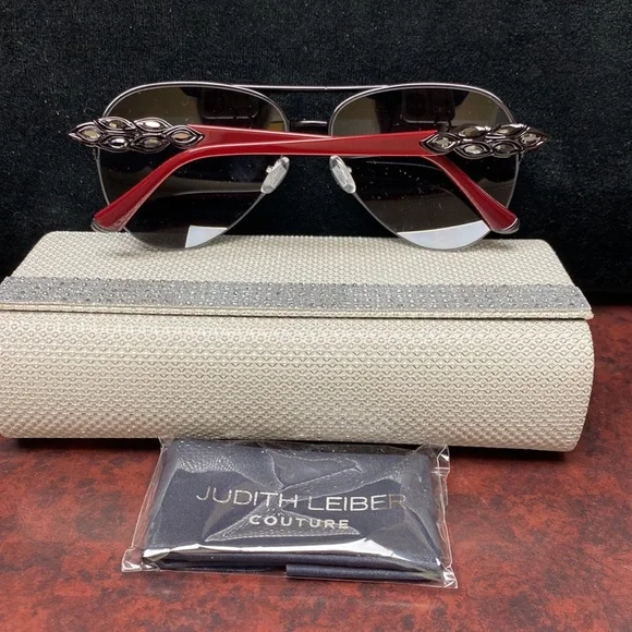 Judith Lieber Stunning Crystal Encrusted Oversized Aviators Handmade in Italy JUDITH LEIBER ORNATE BLACK SILVER FAN SWAROVSKI CRYSTAL  main image 3